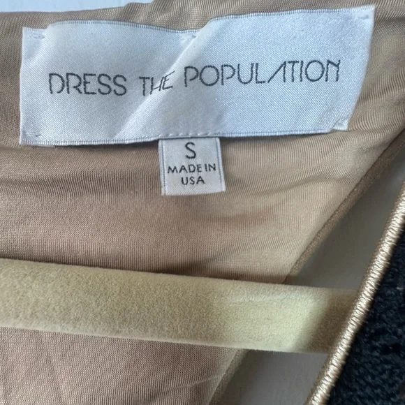 Dress the Population Black & Beige V-Neck Midi Dress - Size Small - Picture 9 of 17